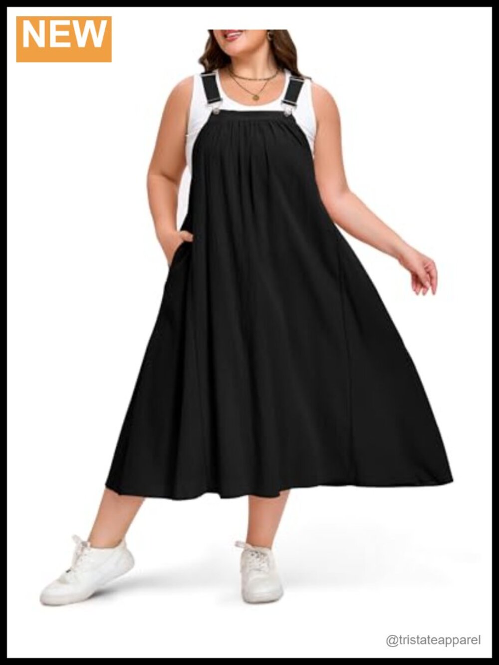 Plus Size Cotton Overall Maxi Dress Adjustable Strap Jumper Pockets